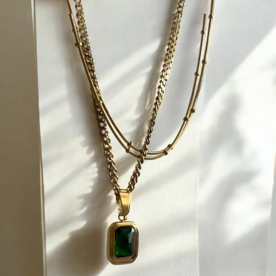 Emerald Stone Double Layer Neckpiece